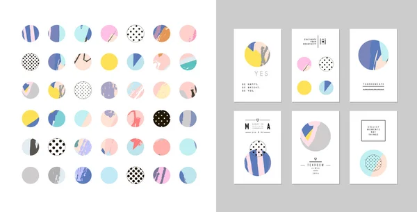 Collection of decor elements and stickers with hand drawn textures — Stok Vektör