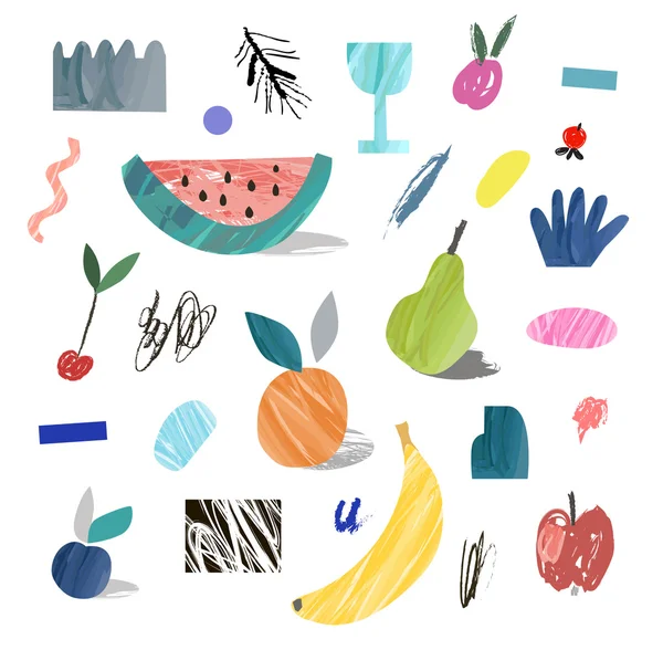 Creatieve poster met fruit. Hand getekende texturen. — Stockvector