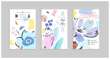 Yaratıcı evrensel çiçek kartları seti. Evlilik, yıldönümü, doğum günü