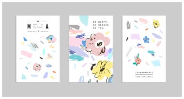 Yaratıcı evrensel çiçek kartları seti. Evlilik, yıldönümü, doğum günü