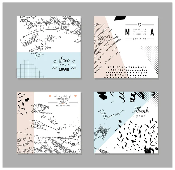 Set van artistieke creatieve universele kaarten. Handgetekende texturen. — Stockvector