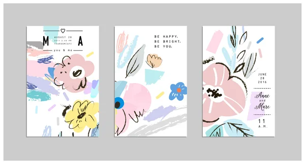 Conjunto de tarjetas florales universales creativas. Boda, aniversario, cumpleaños — Vector de stock