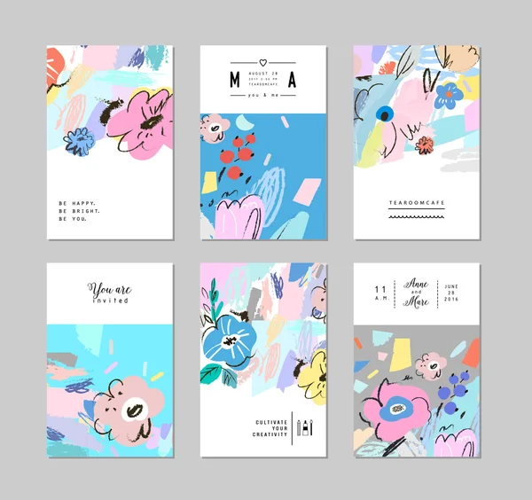Set van creatieve universele Floral kaarten. Bruiloft, verjaardag, verjaardag — Stockvector