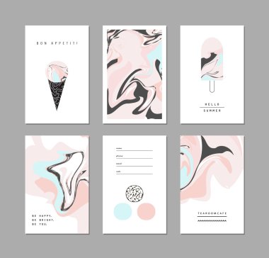 Creative trendy cards with ice cream. Abstract painting templates clipart