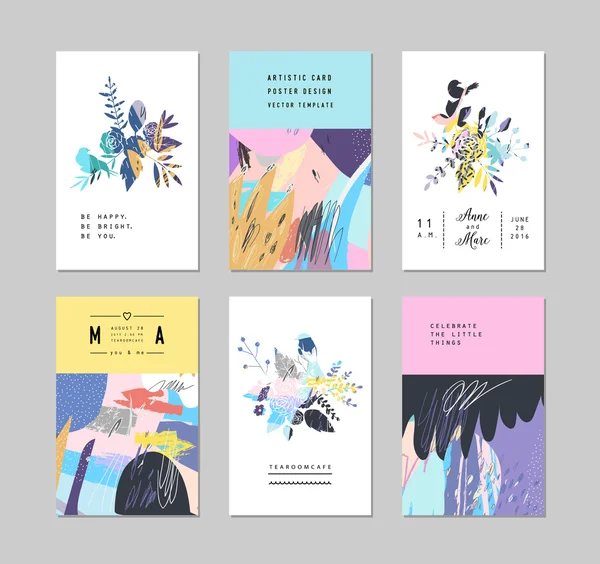 Conjunto de tarjetas florales universales creativas con lugar para su texto . — Vector de stock