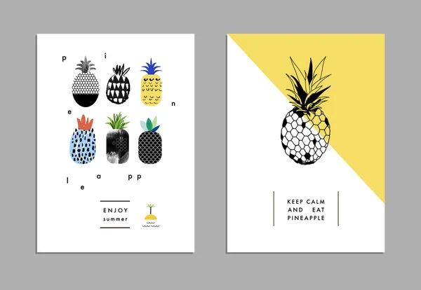 Ensemble d'affiches d'art créatif et tendance avec ananas . — Image vectorielle