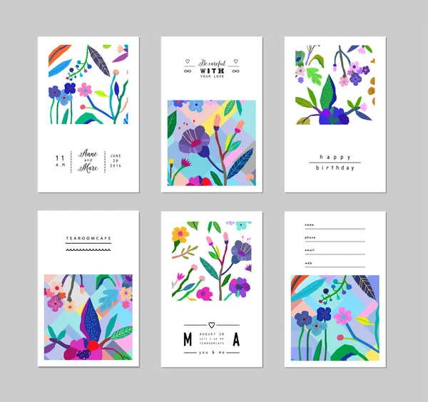 Set of creative universal floral cards. — Stock Vector