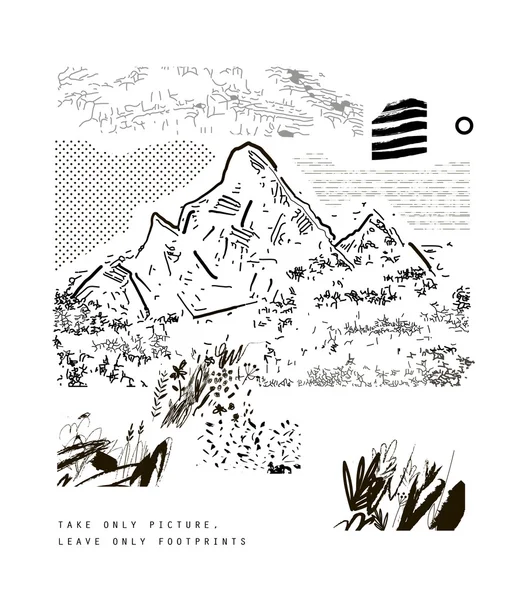 Desenho de uma montanha, ilustração vetorial desenhada à mão. Cartaz de arte — Vetor de Stock