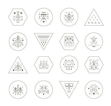 Vektör trendy geometrik simgeler kümesi. Simya semboller koleksiyonu