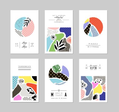 Çiçek elemanları ile moda yaratıcı kartları koleksiyonu