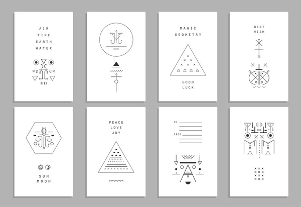Set di carte vettoriali alla moda con icone geometriche. Simboli alchemici — Vettoriale Stock