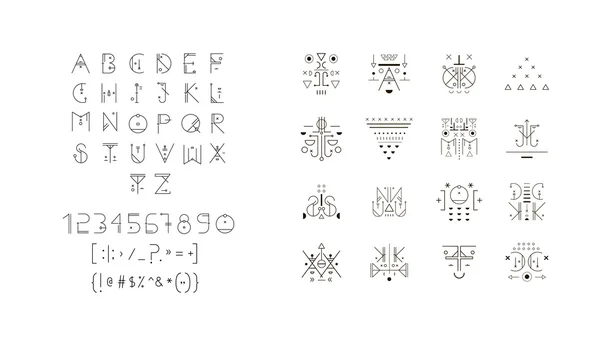 Набір векторних модних піктограм плюс незвичайний геометричний алфавіт — стоковий вектор