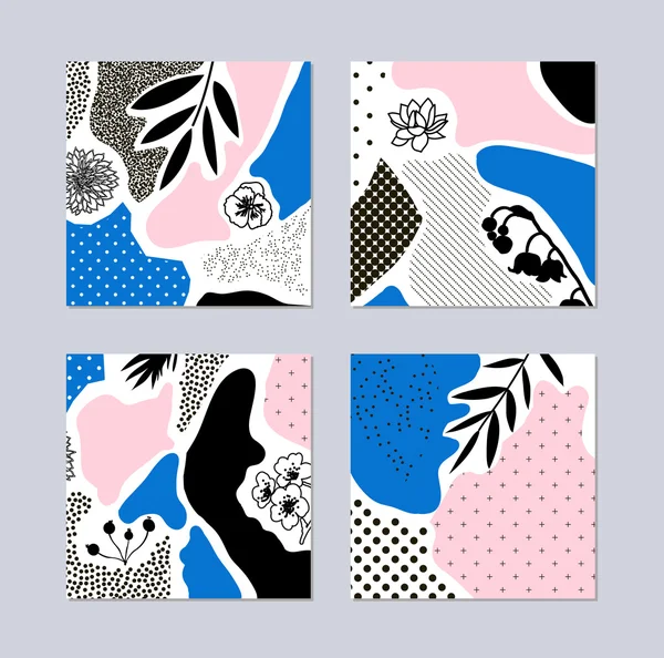 Collection de cartes créatives tendance avec des éléments floraux — Image vectorielle