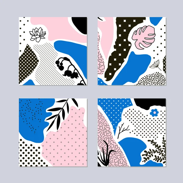 Collection de cartes créatives tendance avec des éléments floraux — Image vectorielle