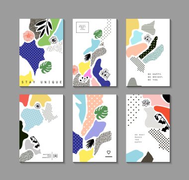 Çiçek elemanları ile trendy yaratıcı kartlar Koleksiyonu. Vektör