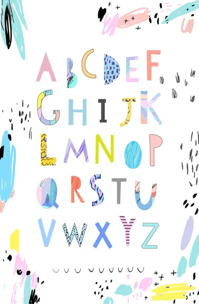 Alphabet artistique dessiné à la main vectorielle. Lettres découpées. Fond de caractère . — Image vectorielle