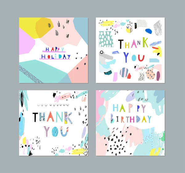 Thank You, Happy Birthday, Happy Holiday cards. — Stock Vector