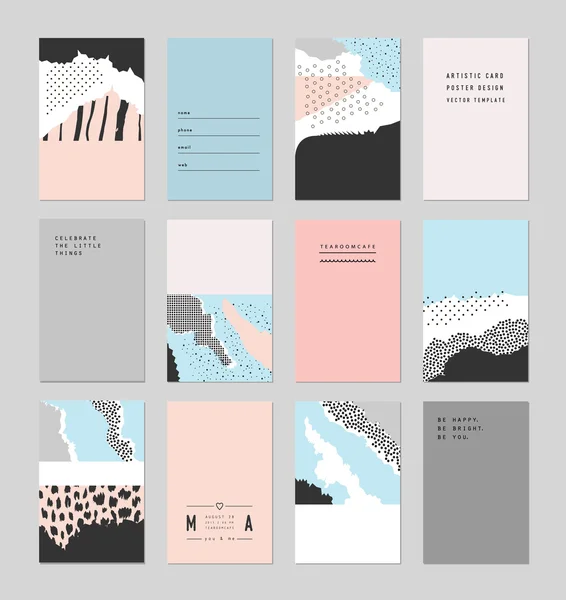 Samling av trendiga kreativa kort med olika texturer. Vektor — Stock vektor