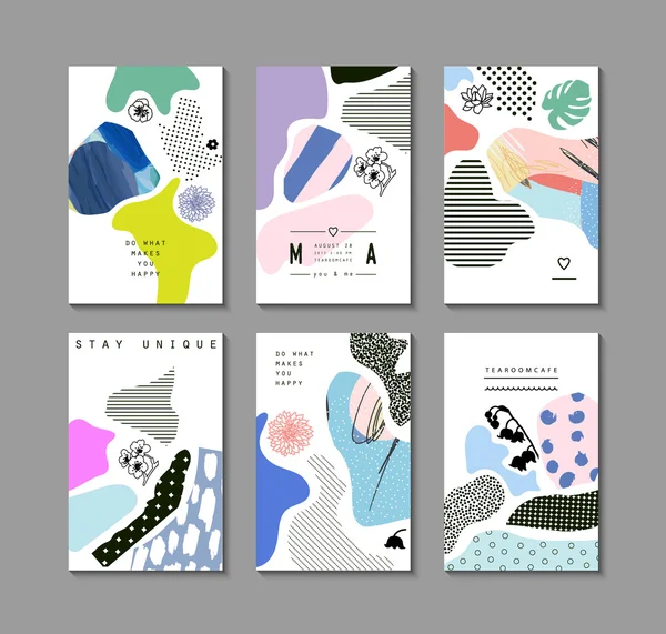 Coleção de cartões criativos da moda com elementos florais. Vetor —  Vetores de Stock