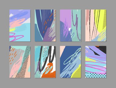 Yaratıcı evrensel kartlar kümesi. El Çizilmiş dokular. Vektör