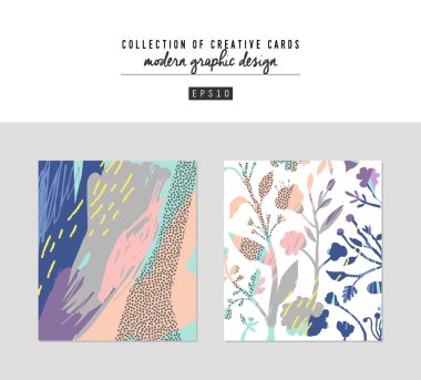 Sanatsal yaratıcı evrensel kartlar. El çizimi dokular. 