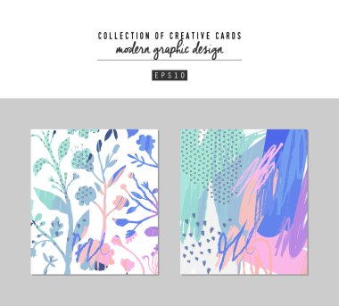 Sanatsal yaratıcı evrensel kartlar. El çizimi dokular. 