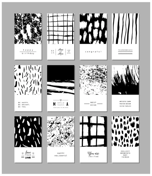 Conjunto de cartões à mão livre criativos. Texturas desenhadas à mão. Vetor —  Vetores de Stock