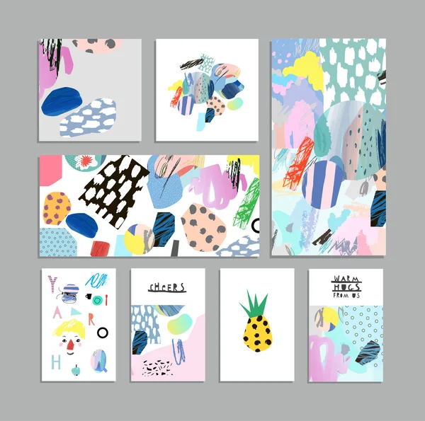 Set di carte e manifesti con collage creativo. Vettore — Vettoriale Stock