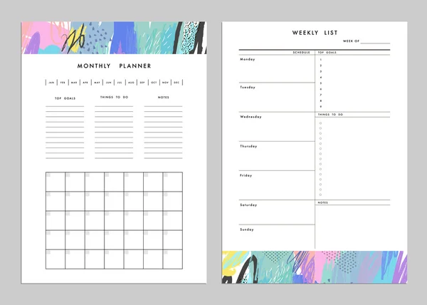 Monthly Planner plus Weekly List Templates. Vector — Stock Vector