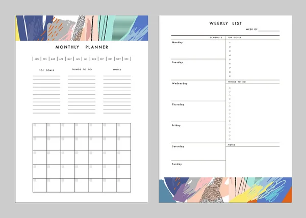 Monthly Planner plus Weekly List Templates. Vector — Stock Vector