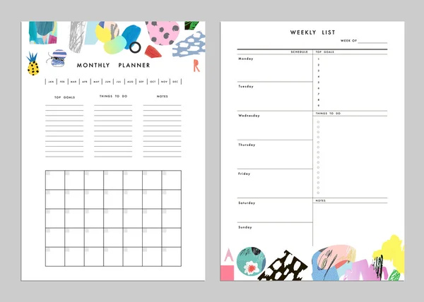 Monthly Planner plus Weekly List Templates. Vector — Stock Vector