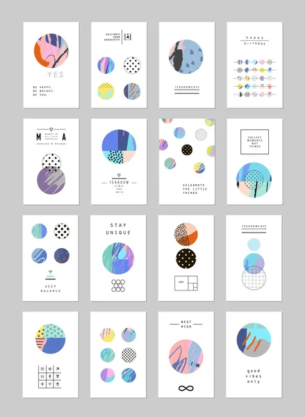 Conjunto de tarjetas artísticas creativas universales. Texturas dibujadas a mano. — Vector de stock