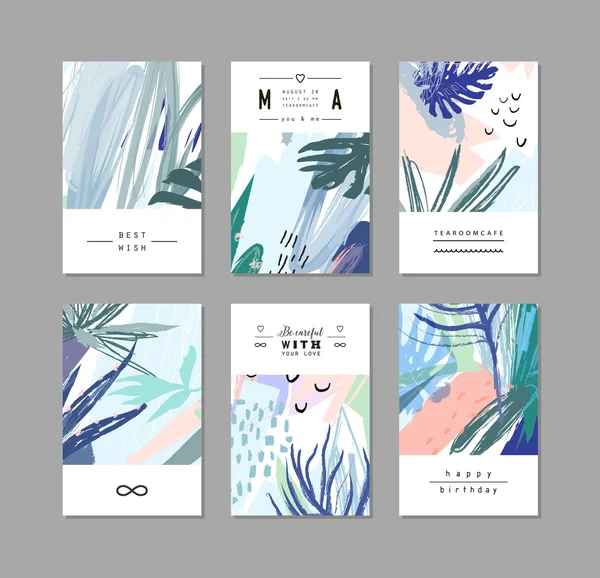 Conjunto de cartões florais universais criativos em estilo tropical. Vetor —  Vetores de Stock