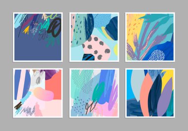 Sanatsal yaratıcı evrensel kartlar. El yapımı kumaşlar. Düğün, yıldönümü, doğum günü, Sevgililer Günü, parti. Poster, kart, davetiye, pankart, broşür, broşür için tasarım. Vektör.