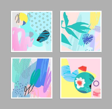 Sanatsal yaratıcı evrensel kartlar. El yapımı kumaşlar. Düğün, yıldönümü, doğum günü, Sevgililer Günü, parti. Poster, kart, davetiye, pankart, broşür, broşür için tasarım. Vektör.