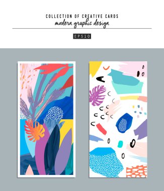 Sanatsal yaratıcı evrensel kartlar. El yapımı kumaşlar. Düğün, yıldönümü, doğum günü, Sevgililer Günü, parti. Poster, kart, davetiye, pankart, broşür, broşür için tasarım. Vektör.