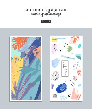 Sanatsal yaratıcı evrensel kartlar. El yapımı kumaşlar. Düğün, yıldönümü, doğum günü, Sevgililer Günü, parti. Poster, kart, davetiye, pankart, broşür, broşür için tasarım. Vektör.