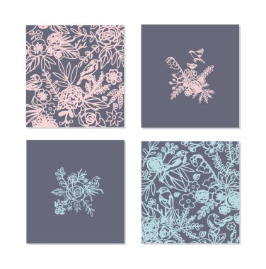 Sanatsal yaratıcı evrensel kartlar. El yapımı kumaşlar. Düğün, yıldönümü, doğum günü, Sevgililer Günü, parti. Poster, kart, davetiye, pankart, broşür, broşür için tasarım. Vektör.