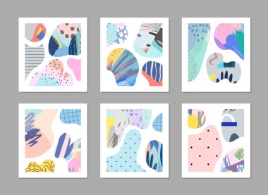 Sanatsal yaratıcı evrensel kartlar. El yapımı kumaşlar. Düğün, yıldönümü, doğum günü, Sevgililer Günü, parti. Poster, kart, davetiye, pankart, broşür, broşür için tasarım. Vektör.