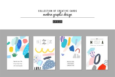 Sanatsal yaratıcı evrensel kartlar. El yapımı kumaşlar. Düğün, yıldönümü, doğum günü, Sevgililer Günü, parti. Poster, kart, davetiye, pankart, broşür, broşür için tasarım. Vektör.
