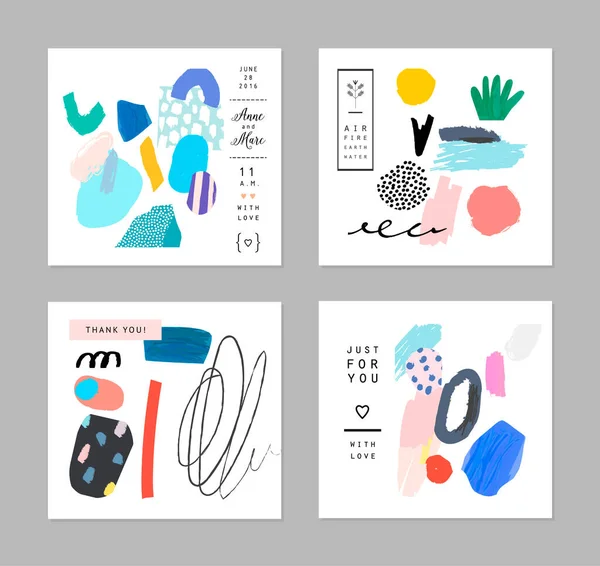 Colección Tarjetas Artísticas Con Formas Abstractas Texturas Hechas Mano Boda — Vector de stock