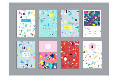 Sanatsal yaratıcı evrensel kartlar. El yapımı kumaşlar. Düğün, yıldönümü, doğum günü, Sevgililer Günü, parti. Poster, kart, davetiye, pankart, broşür, broşür için tasarım. Vektör.
