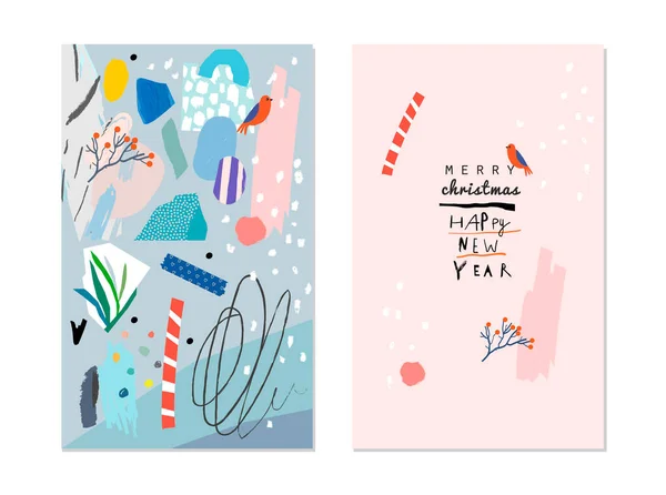 Wesołych Świąt Szczęśliwego Nowego Roku Cute Ręcznie Rysowane Kartki Kreatywne — Wektor stockowy