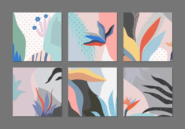 Set Carte Artistiche Creative Universali Texture Disegnate Mano Matrimonio Anniversario — Vettoriale Stock
