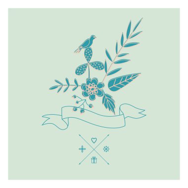 el çekilmiş vintage çiçek öğeleri