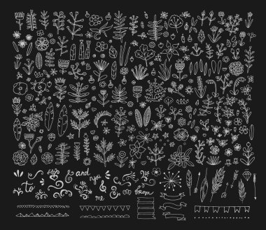 el çekilmiş vintage çiçek öğeleri