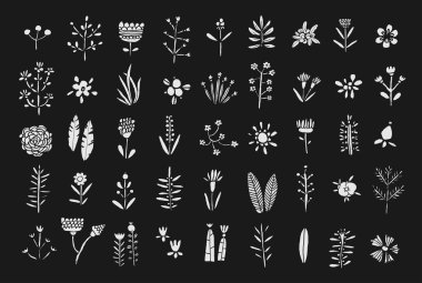 el çekilmiş vintage çiçek öğeleri