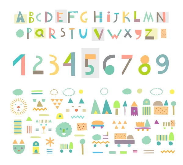 Paper cut alphabet and figures — Stock Vector