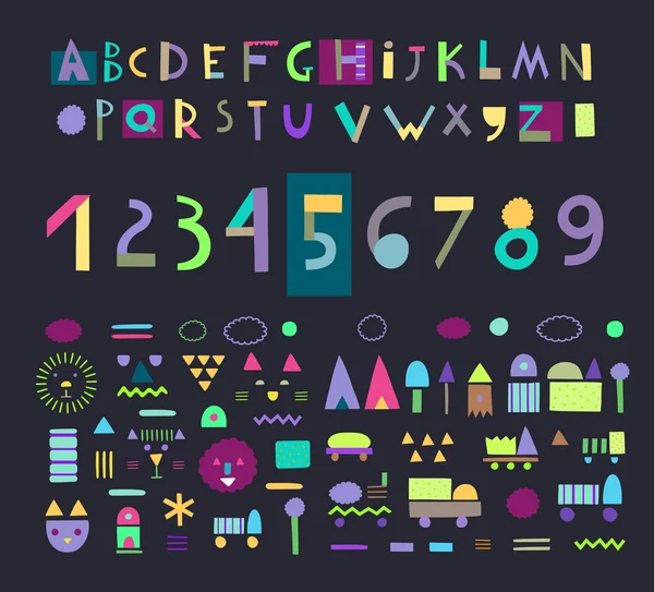 Paper cut alphabet and figures — Stock Vector