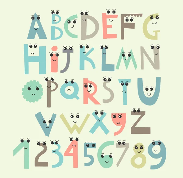 Funny and cute alphabet and figures — Stock Vector